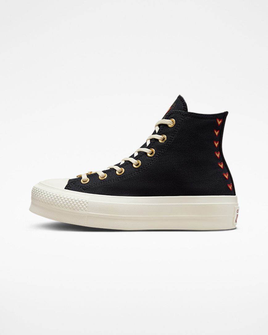 Topanky Na Platforme Converse Chuck Taylor All Star Lift Hearts Vysoke Damske Čierne Tmavo Červené | SK HUFRN3